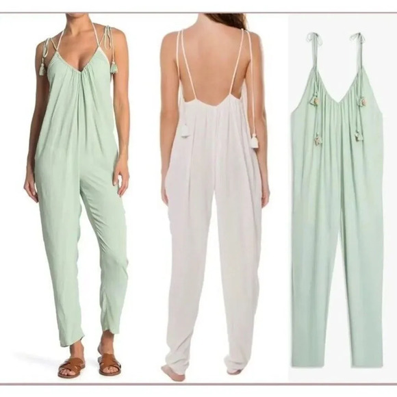 WeWoreWhat NWT  Kaia Self-tie Strap Jumpsuit In Aqua Foam Size Small Women’s - Picture 2 of 9